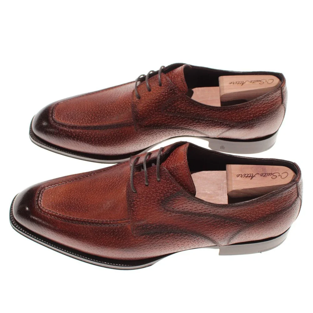 Di Bianco NWB Derby Dress Shoes Size 42 (US 9) in Brown Pebbled Leather